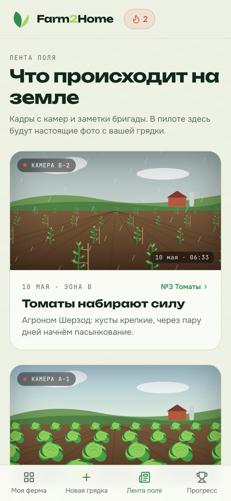 Лента поля: фото с камер фермы и заметки агронома